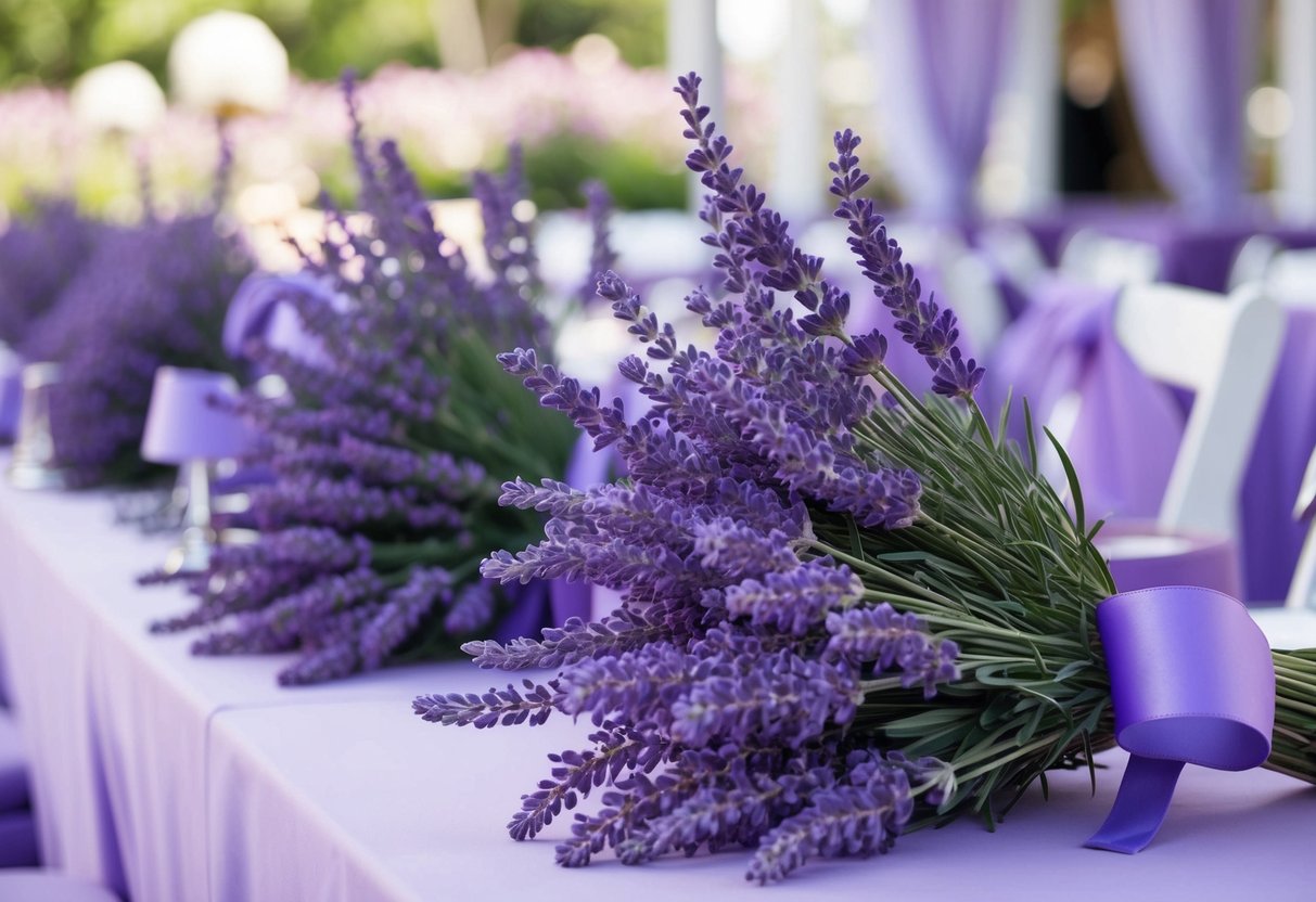 A lavender-themed wedding with soft purple hues, fragrant lavender bouquets, and delicate lavender accents evoking a sense of calm and tranquility