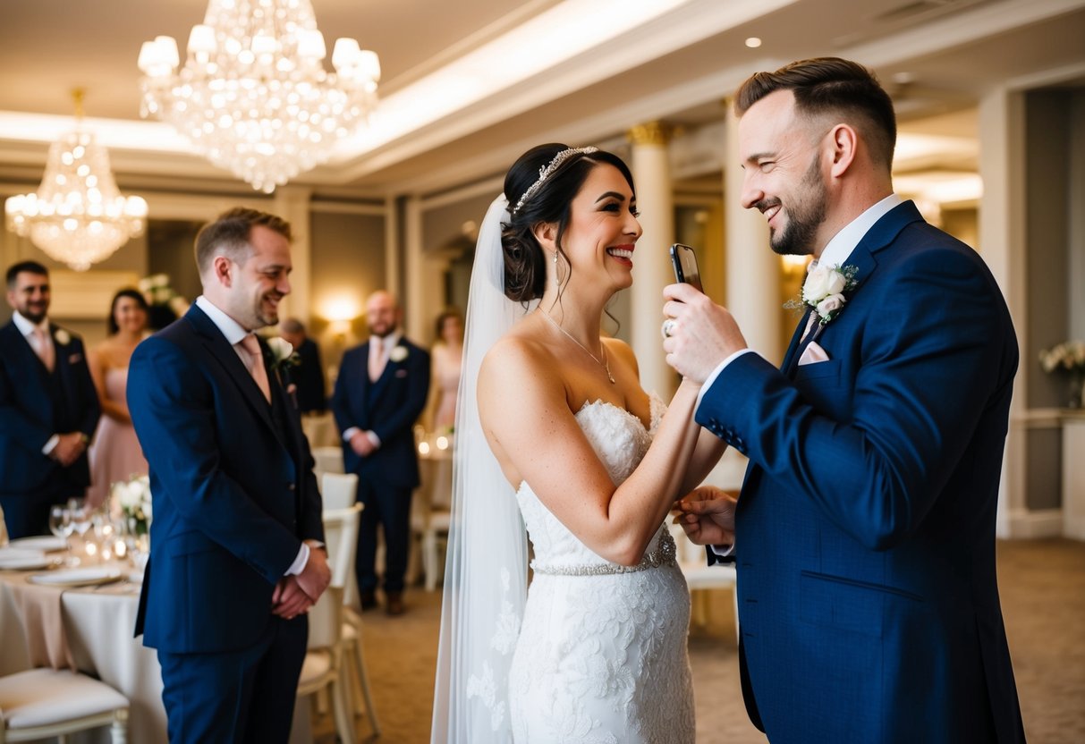 A wedding photographer in the UK capturing candid moments at a luxurious venue
