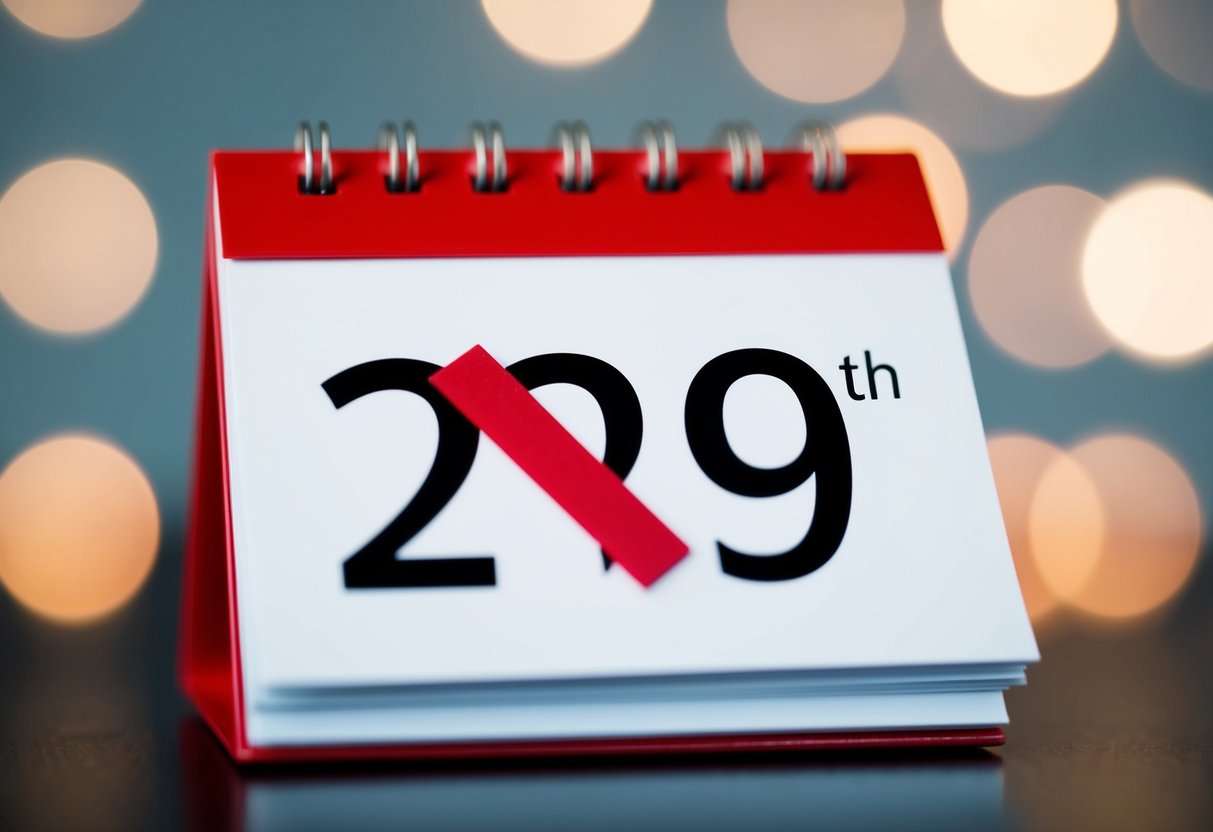 A calendar with a red X over February 29th