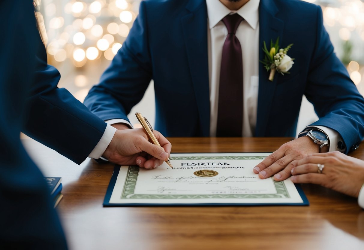 The registrar signs and seals the marriage certificate