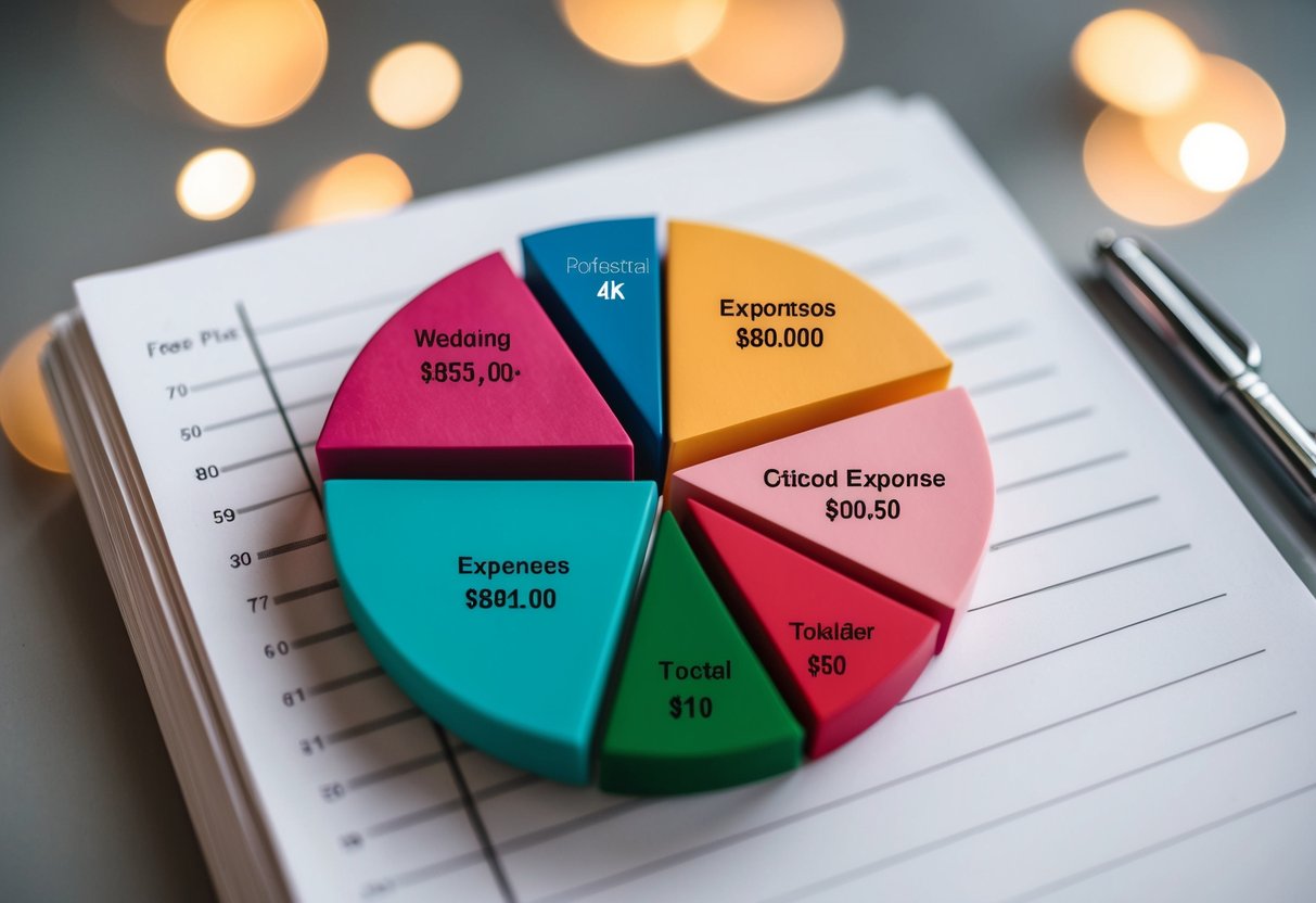 A pie chart with sections labeled for different wedding expenses