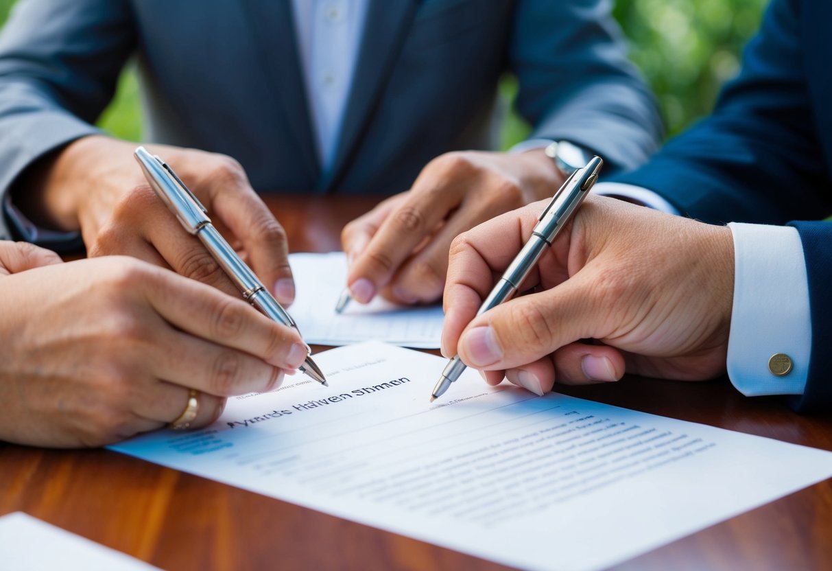 Parents writing a check or transferring money to a wedding planner or venue