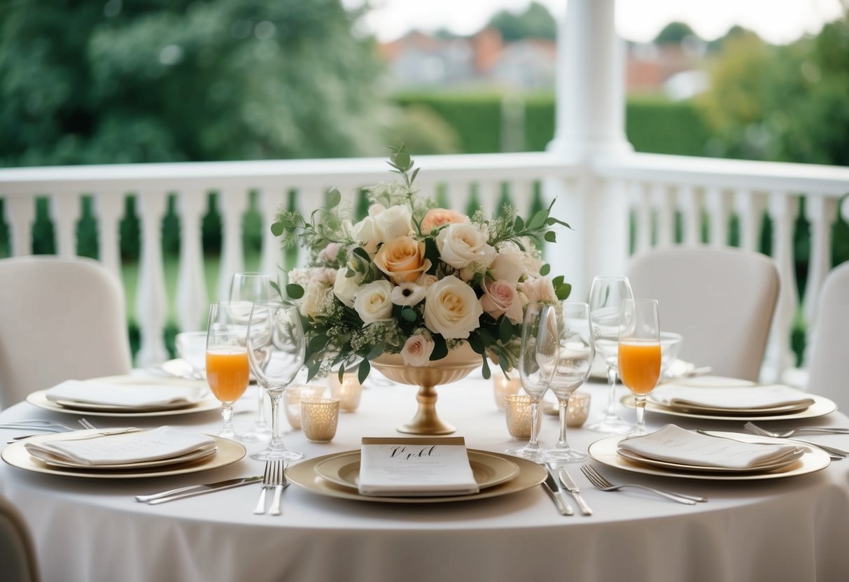 A beautifully set wedding breakfast table with personalized place settings and elegant decor