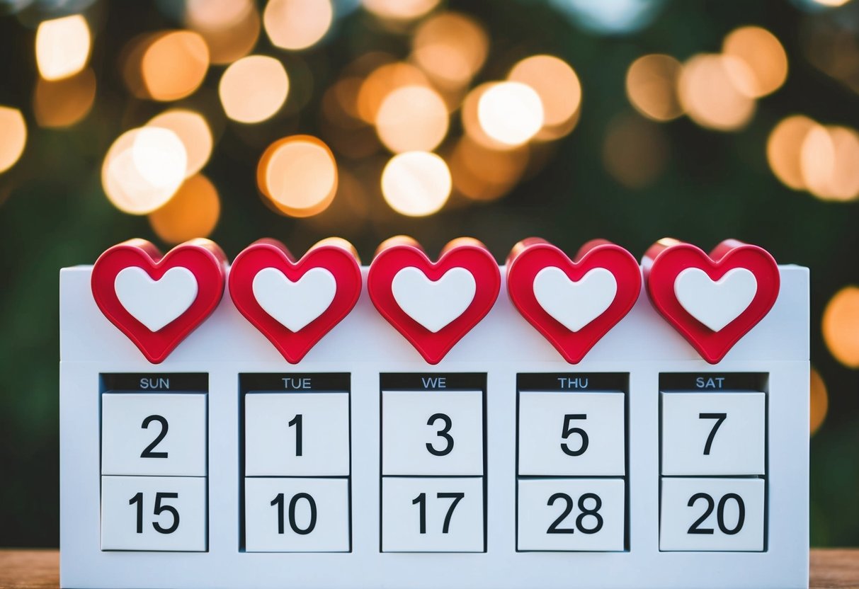 A calendar with a heart-shaped countdown marking the days until the big event