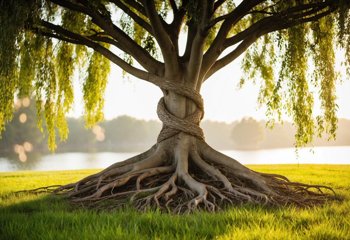 A tree with intertwined roots and branches, symbolizing mutual support and respect in a marriage