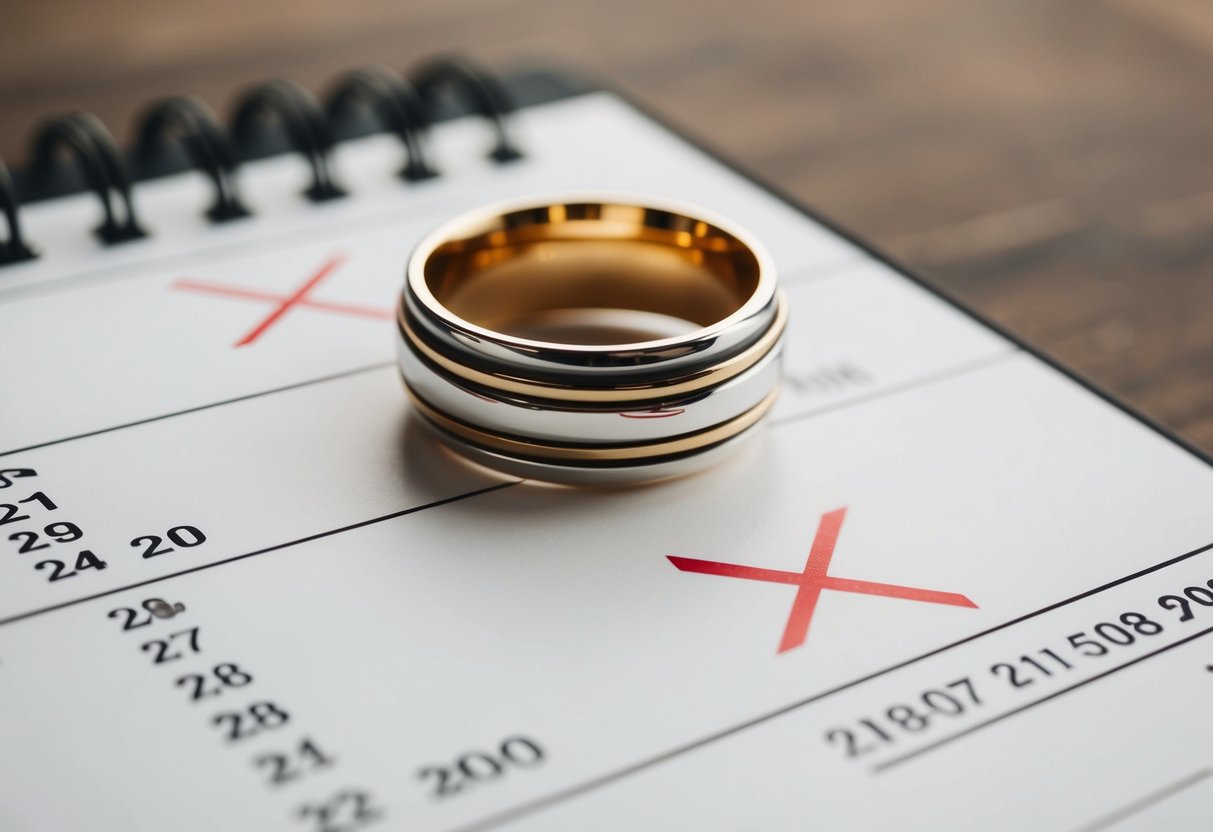 A ring resting on a calendar, with two years crossed out