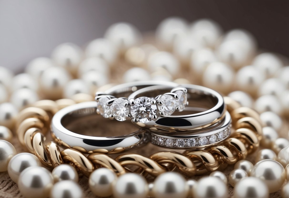 A ring nestled among a collection of elegant jewelry, symbolizing eternal commitment and love
