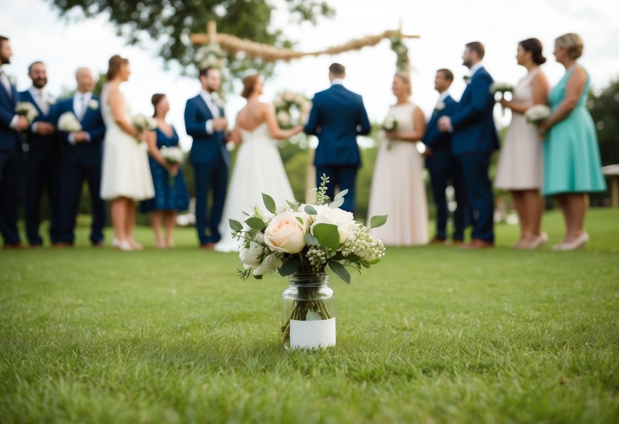 A cozy outdoor wedding with a small guest list, simple decorations, and a budget-friendly venue