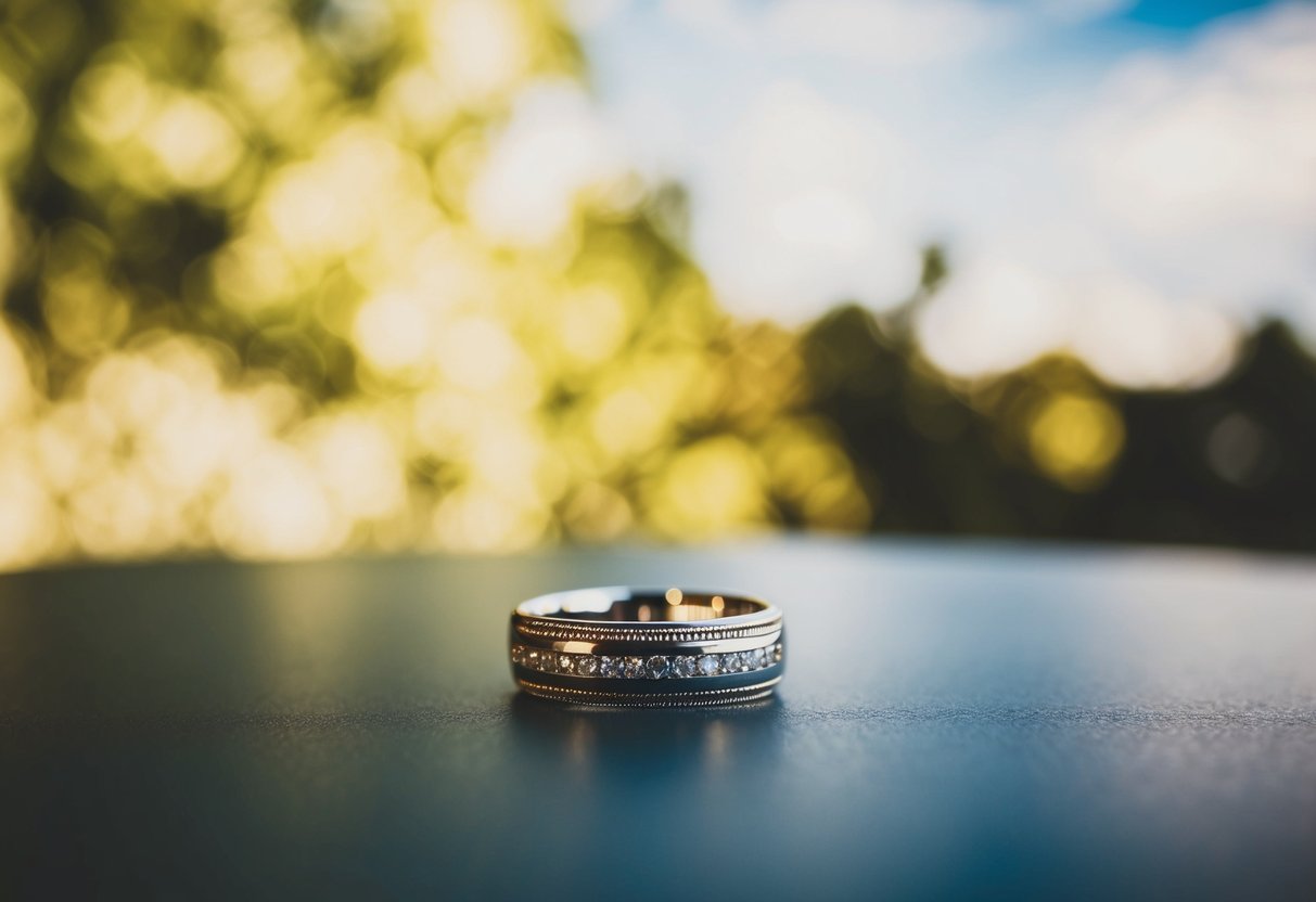 A table with a European wedding ring on the right side