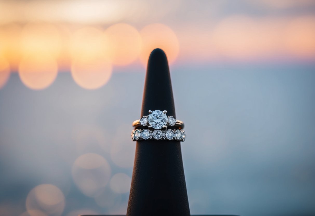 A European wedding ring placed on a right-hand ring holder
