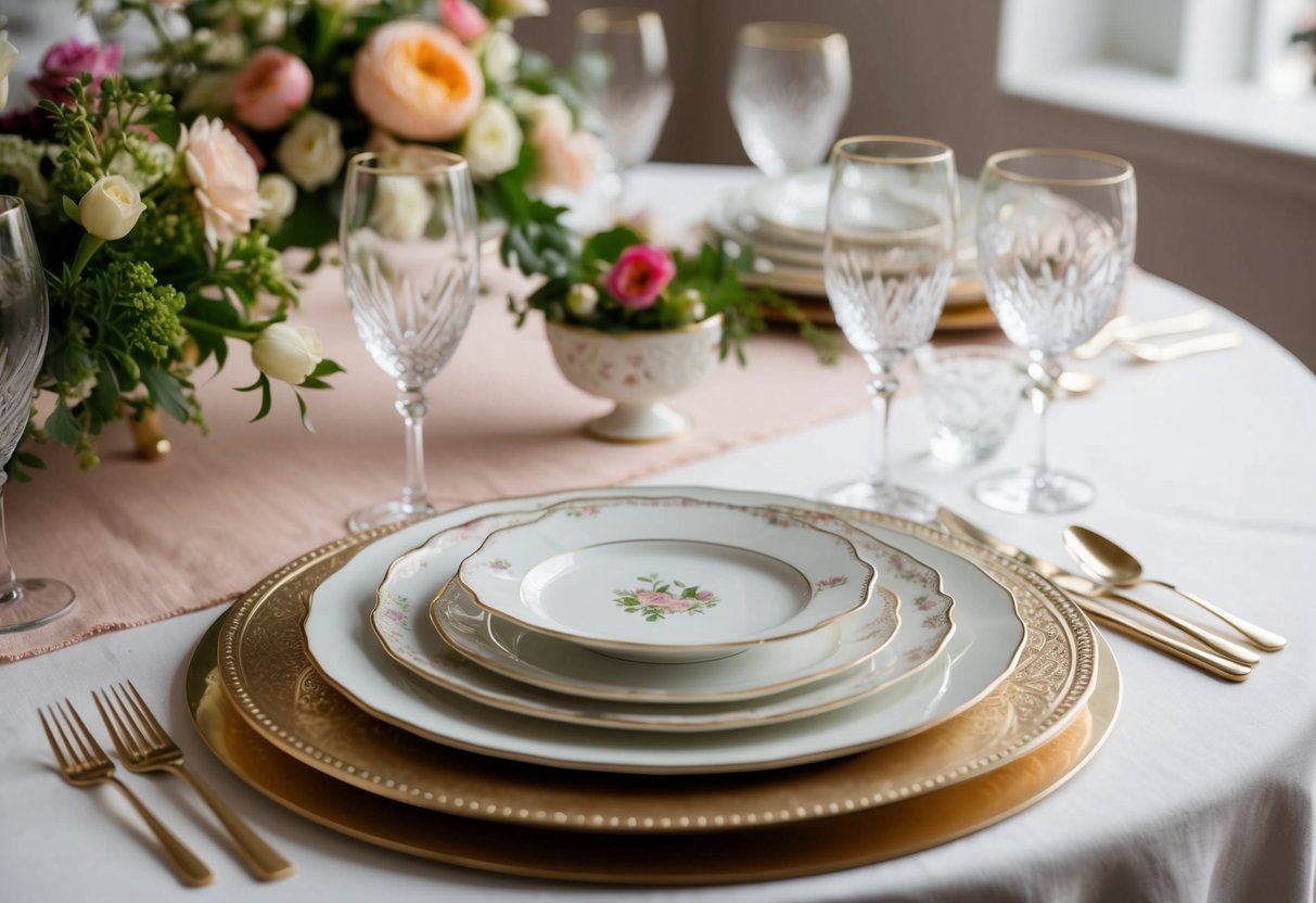 A beautifully set table with elegant place settings, fresh flowers, and delicate china