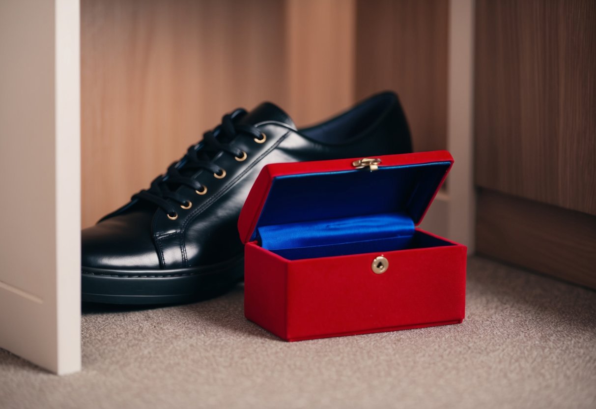 A small velvet box hidden in a shoe at the back of a closet
