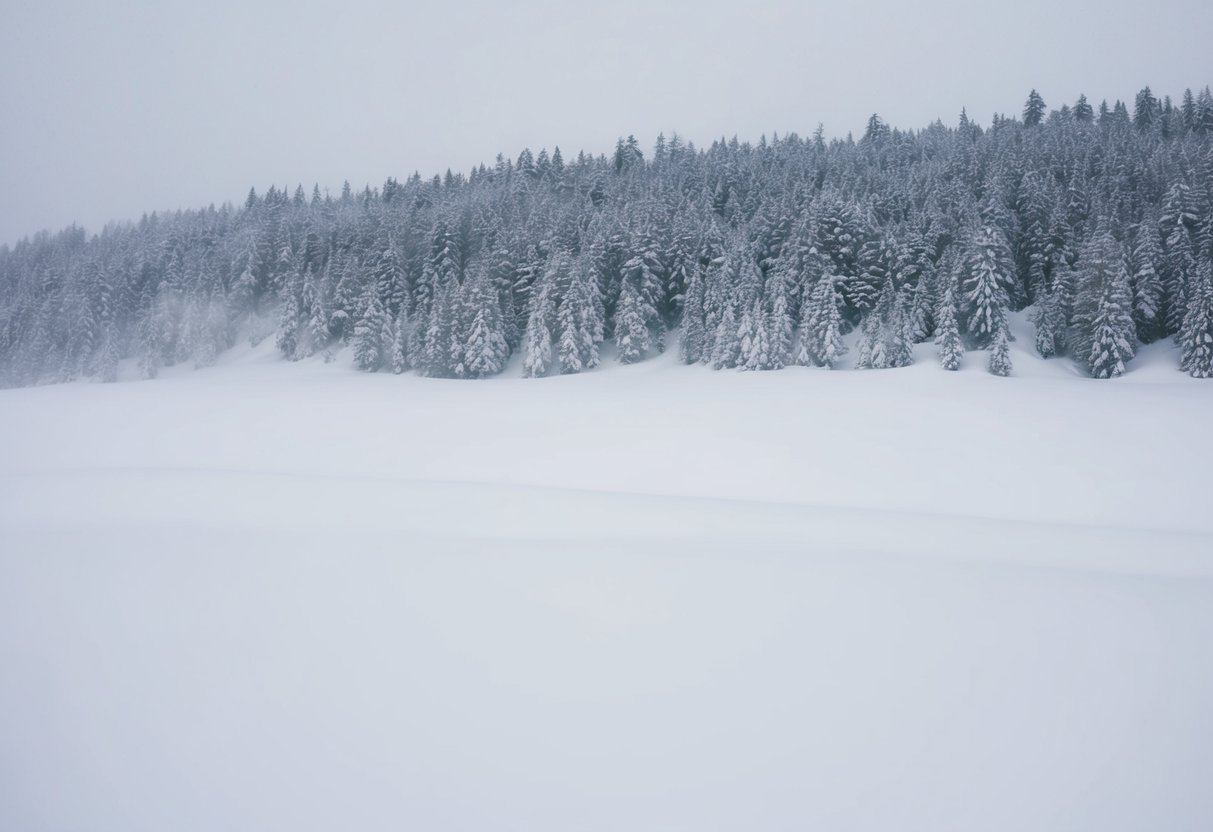 A snowy landscape with a white-out blizzard, covering everything in a blanket of pure white