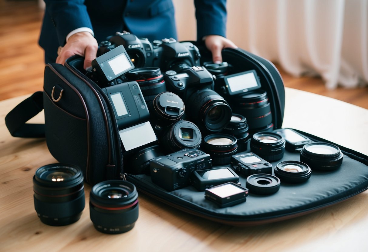 A wedding photographer's camera bag overflowing with 200 photos