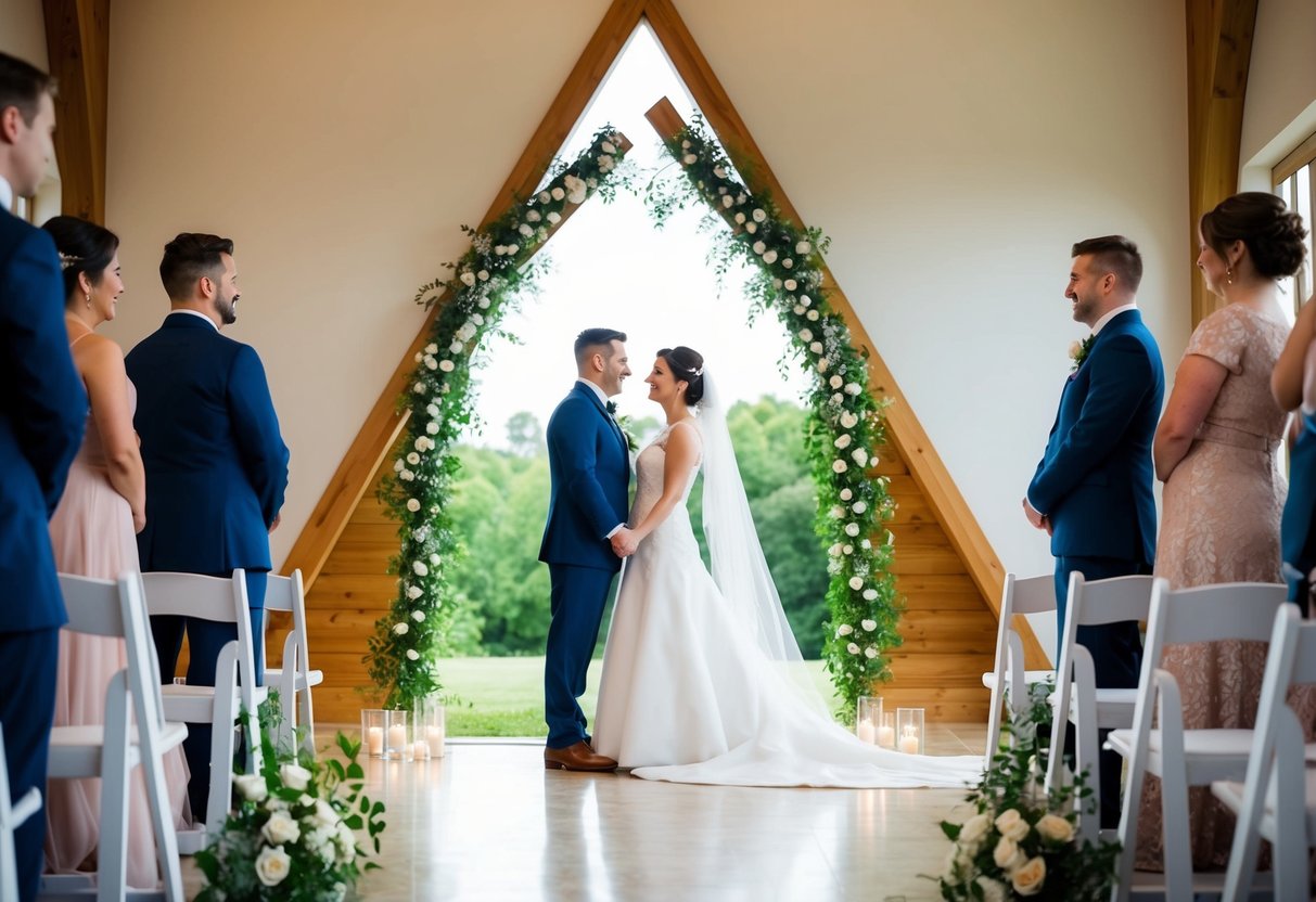 A triangle wedding arch symbolizes the unity of the couple and the joining of their two lives together. The three sides represent the bride, the groom, and their shared future