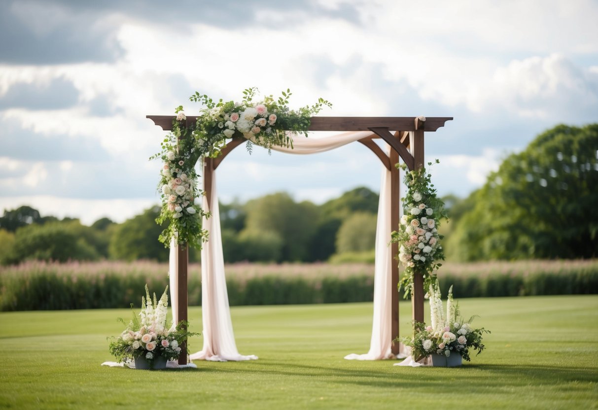 A wedding arch stands tall and sturdy, adorned with flowers and fabric. An arbor is smaller, with a more open design and often covered in climbing plants