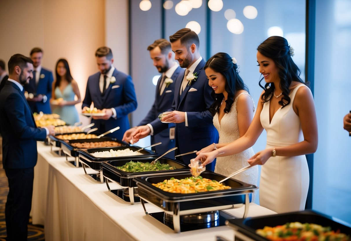 Guests selecting from a high-tech wedding buffet