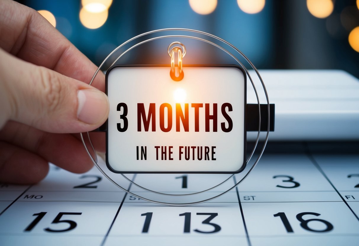 A calendar with a circle around a date 3 months in the future