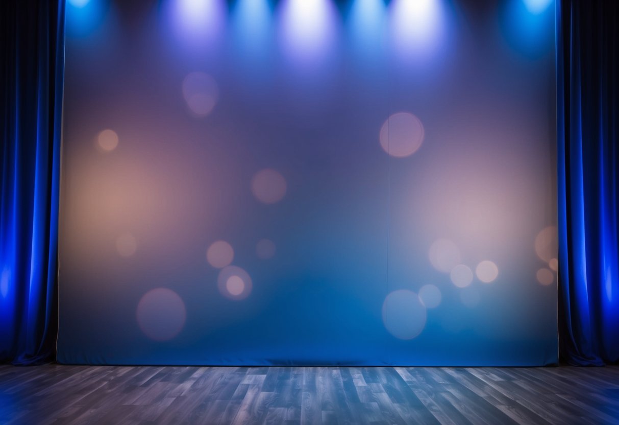 A deep royal blue stage backdrop with subtle gradient