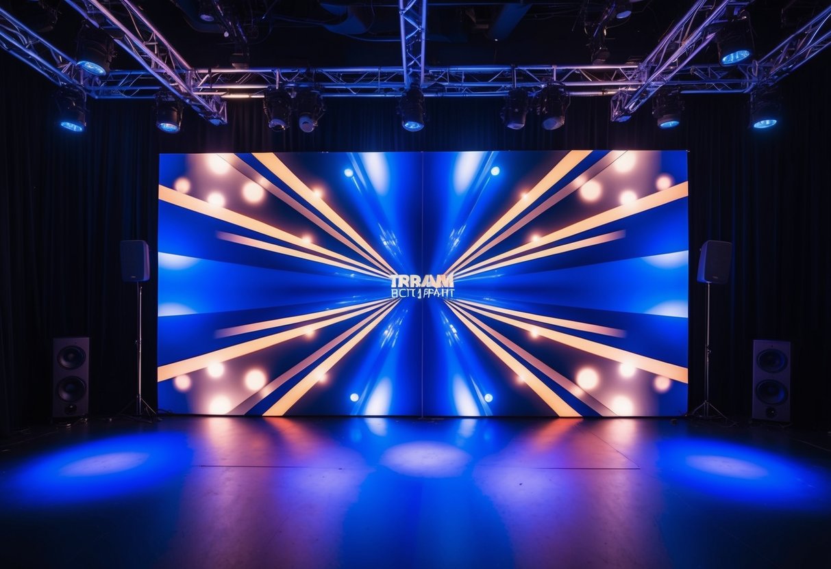 A vibrant blue stage backdrop with dynamic lighting and innovative design solutions