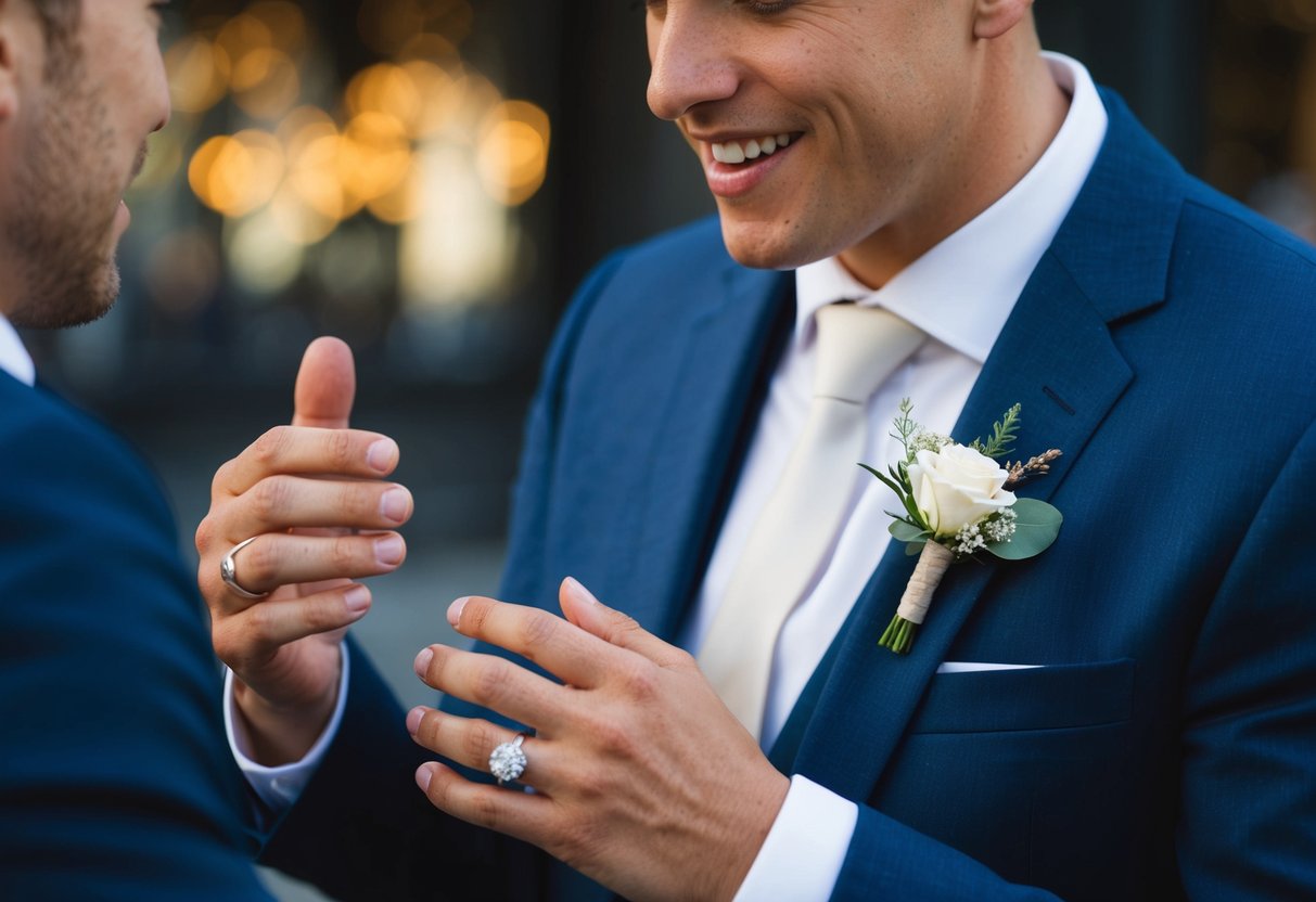 A person wearing a wedding ring while engaging in conversation