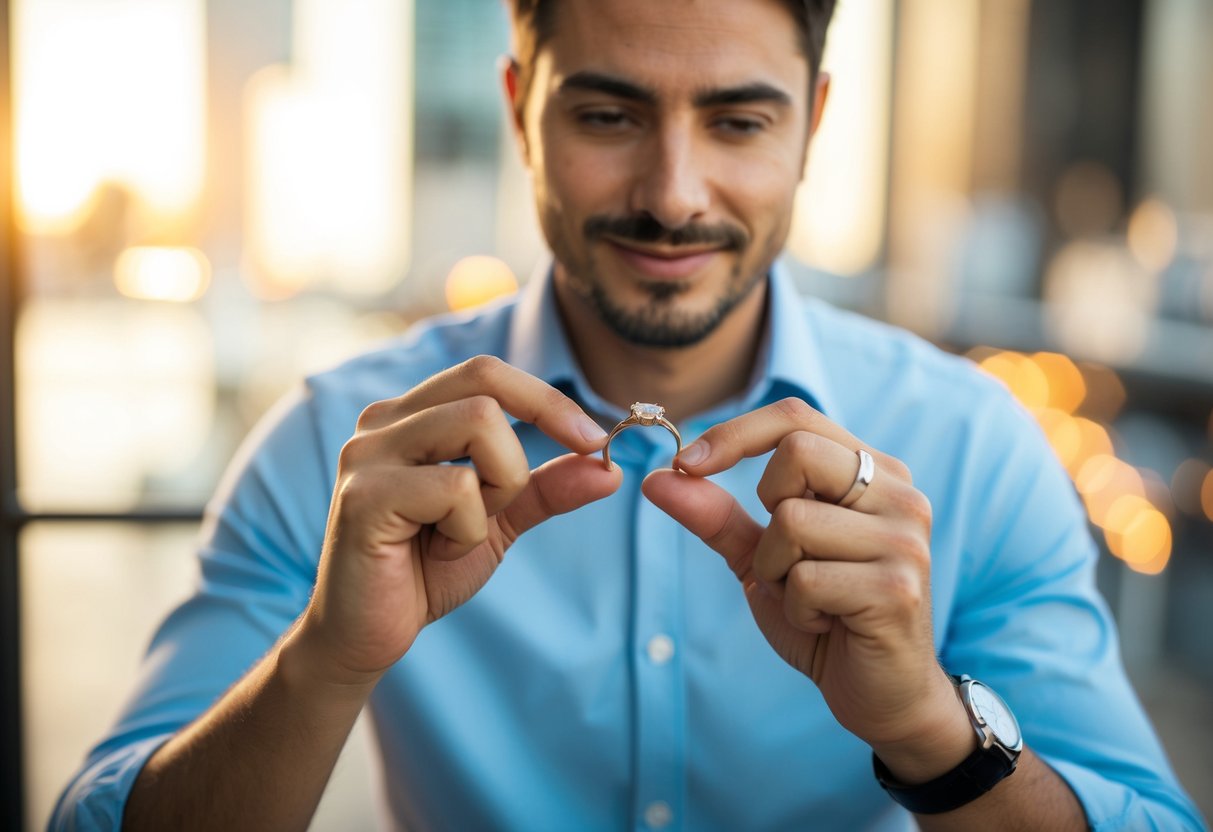 A man weighing the cost of a wedding ring against his financial and lifestyle considerations