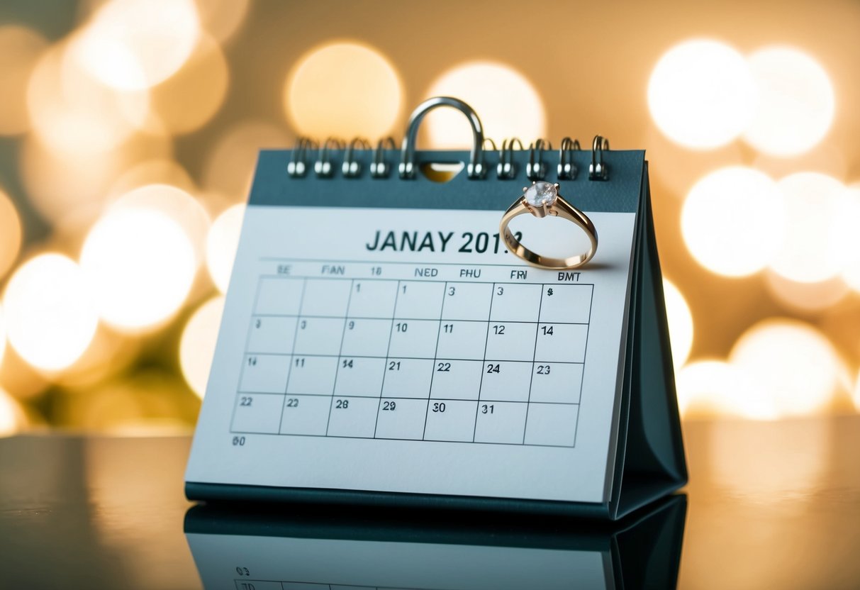 A calendar marked with a specific date and a wedding ring