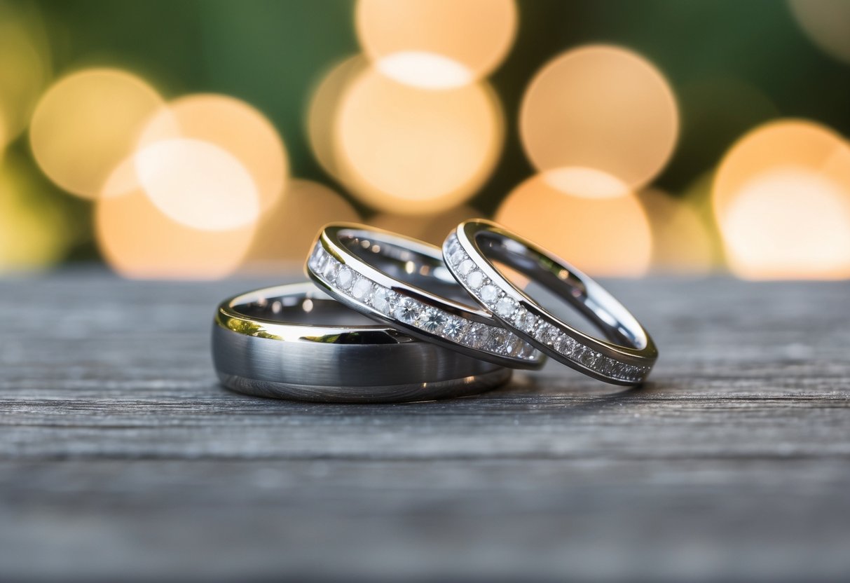 A wedding set with three rings, the third ring, also known as the eternity ring, is being celebrated and admired