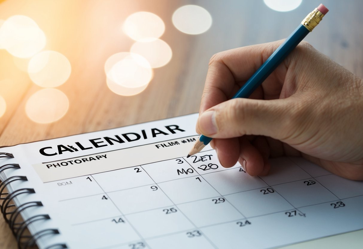 A calendar being crossed out and a new date being written in with a pencil