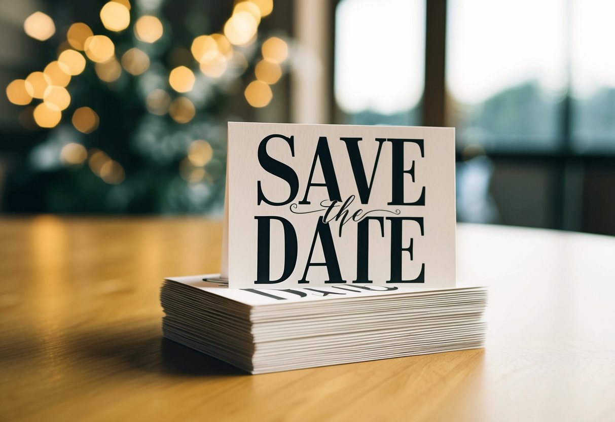 A stack of save the date cards with RSVPs marked on each one