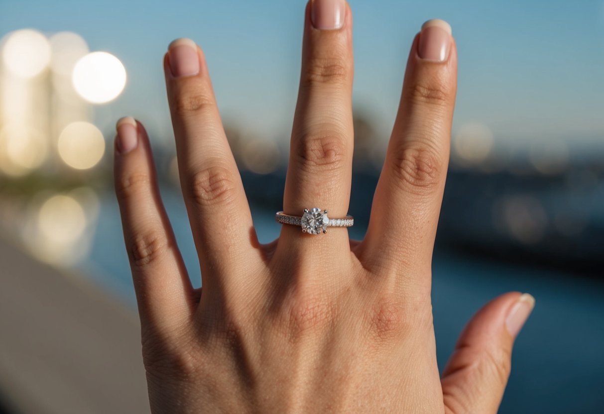 A bare left ring finger with a shadow of a ring