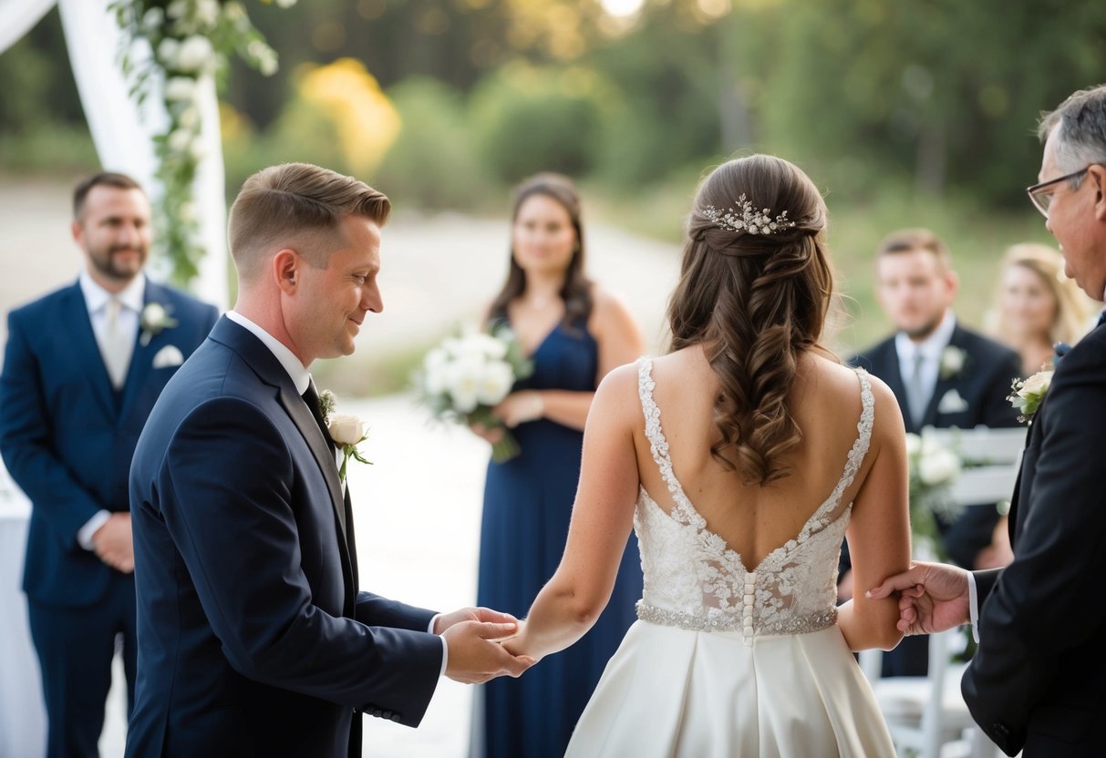 A witness being turned away at a wedding ceremony by an officiant