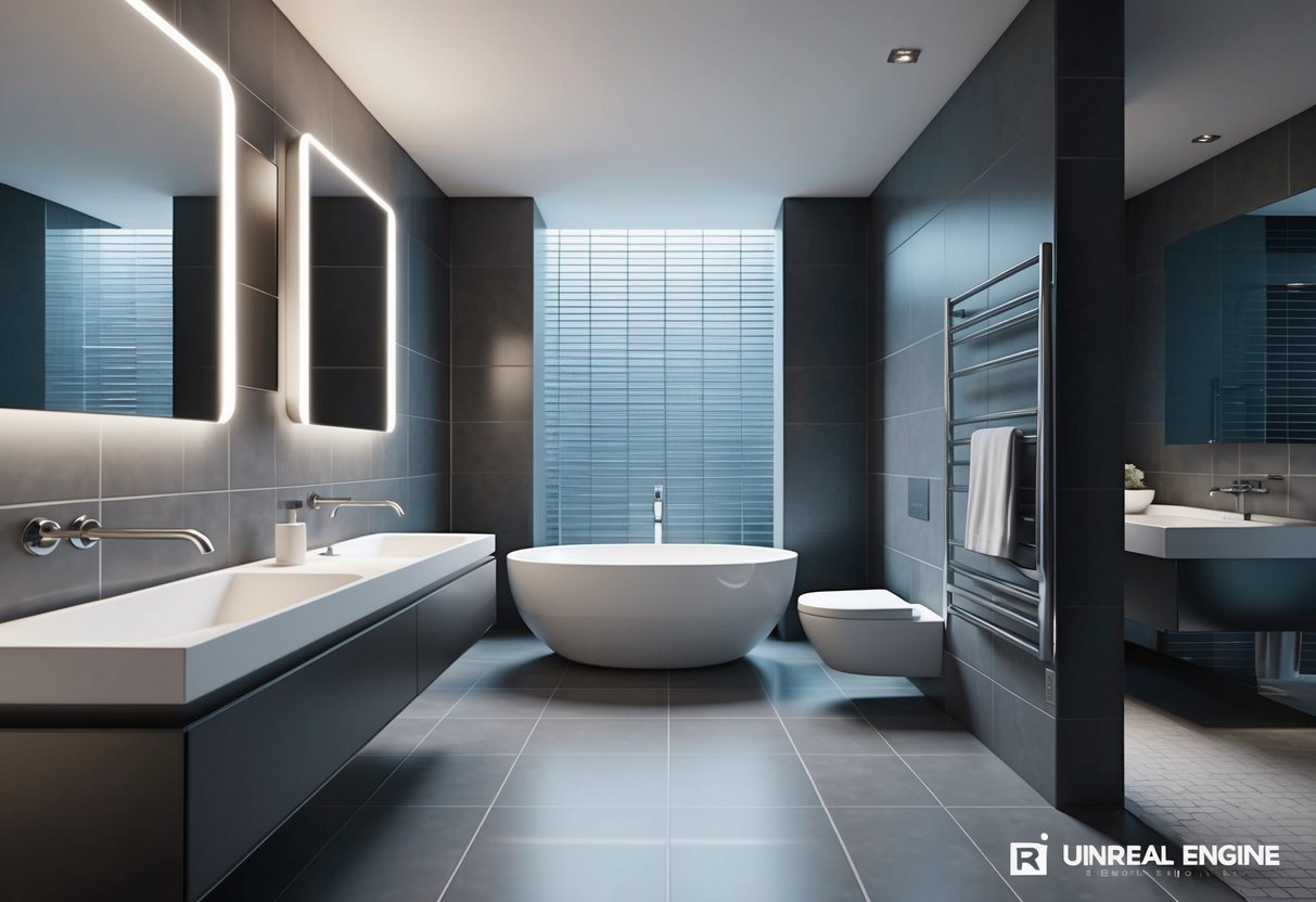 A modern bathroom with sleek fixtures and tiled walls in Malaysia