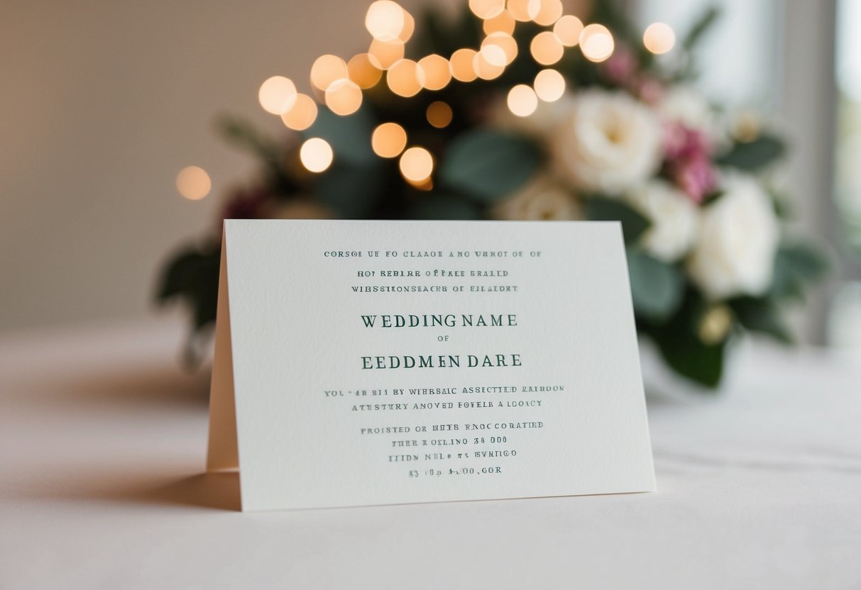 A wedding invitation with a prominent last name displayed on top