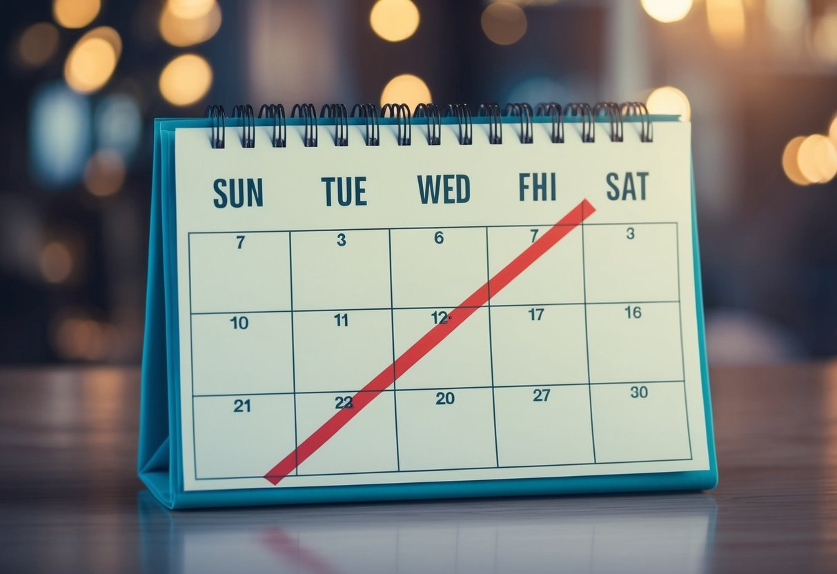 A calendar with all days crossed out except for one