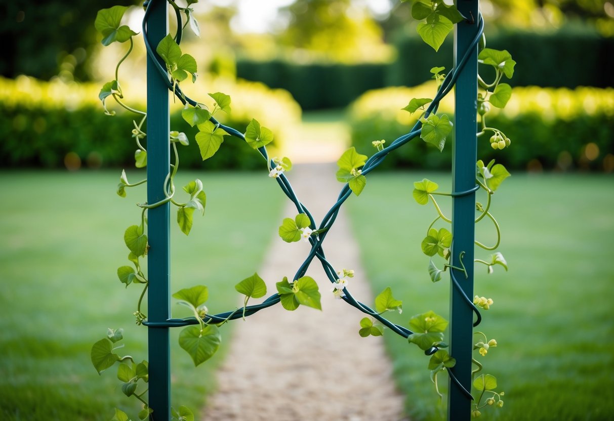 A peaceful garden with two intertwined vines, symbolizing the deep and meaningful wedding vows