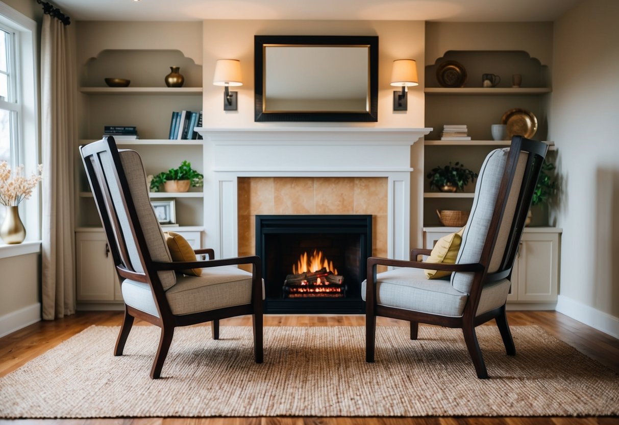 A cozy home with two chairs facing a warm fireplace, symbolizing companionship and support in marriage