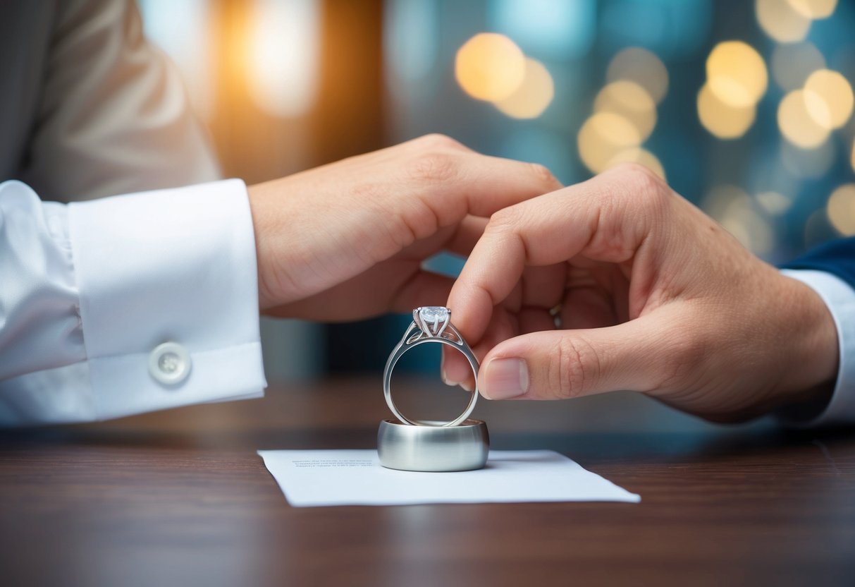 A wedding ring being removed and placed on a table, symbolizing the act of cheating while married in the UK