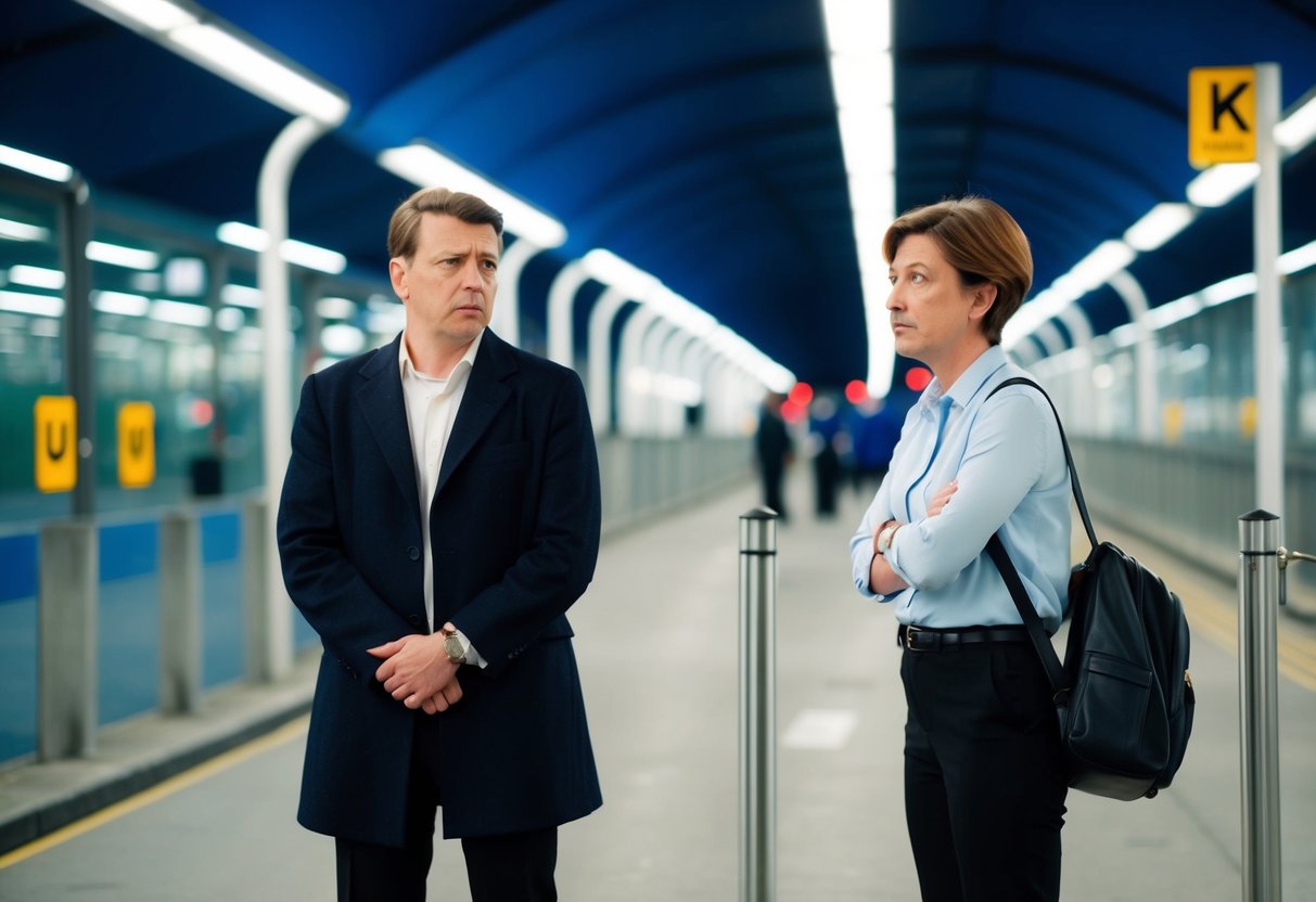A person standing at a border with a UK citizen, looking worried and uncertain