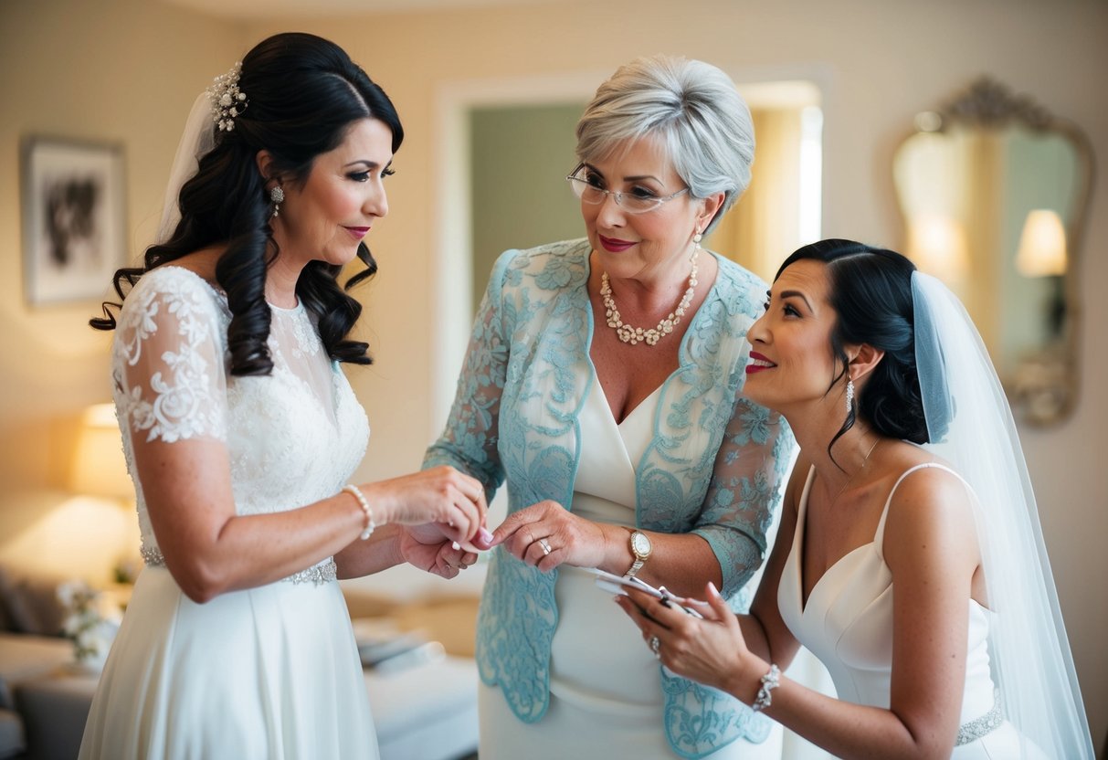 A mother of the bride gently guides her daughter through wedding preparations, offering support and wisdom as they plan for the big day