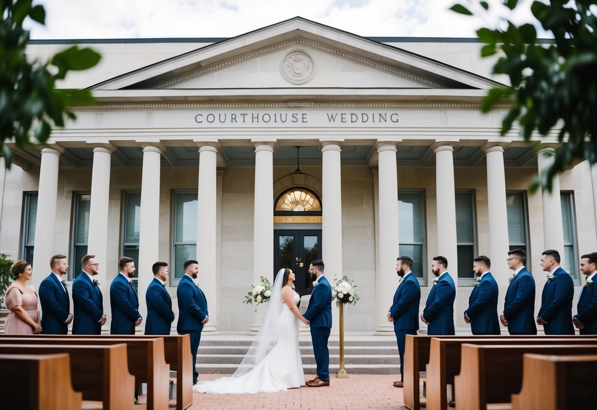 A courthouse wedding with minimal decorations and a simple, efficient ceremony