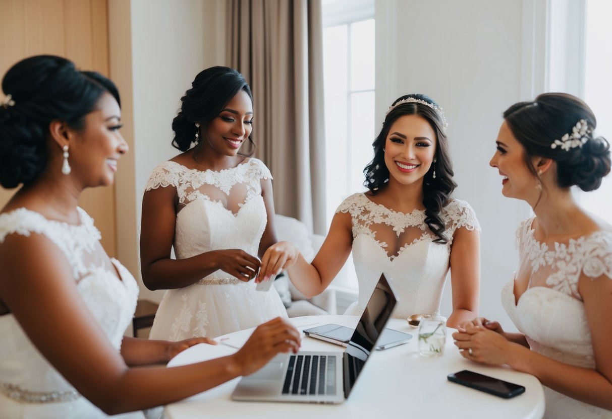 A virtual bridesmaid helps the bride with dress fittings and wedding planning via video call, offering support and advice