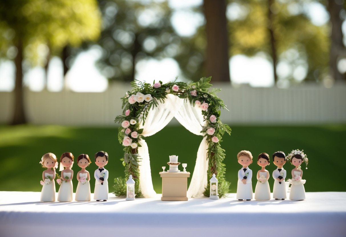 A miniature wedding ceremony with small props and decorations