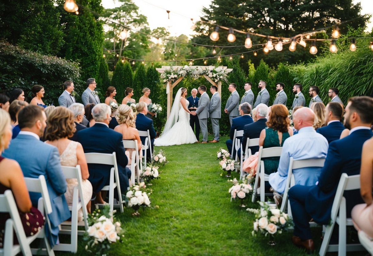A cozy backyard ceremony with a small guest list and intimate seating arrangements