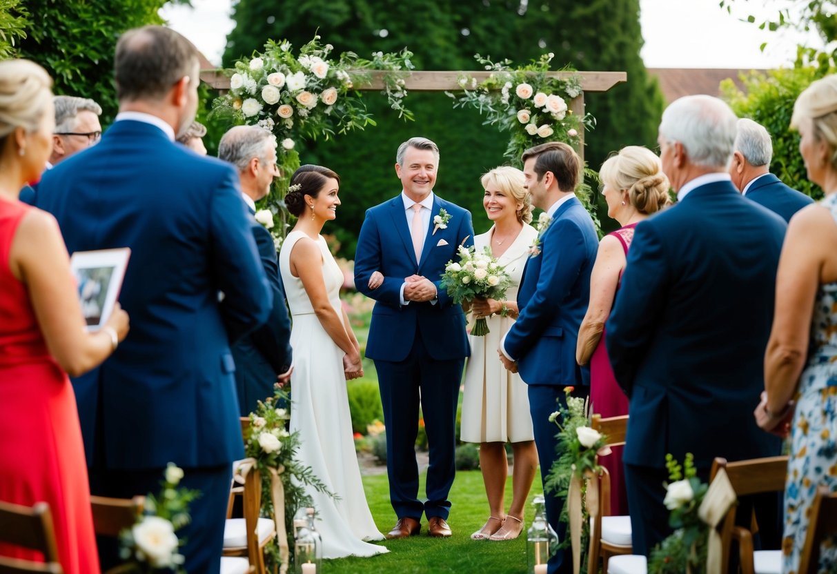A small ceremony in a cozy garden with a handful of guests