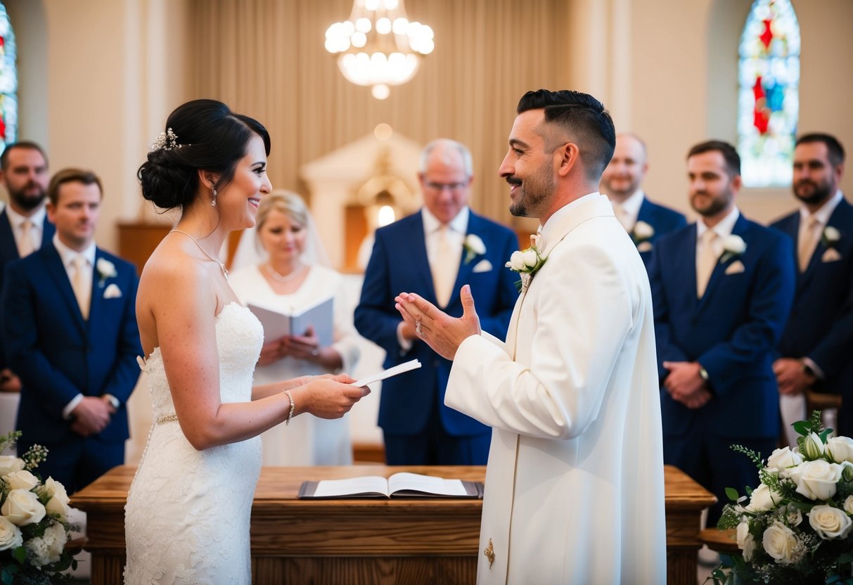 A man stands at an altar, speaking his wedding vows with sincerity and love