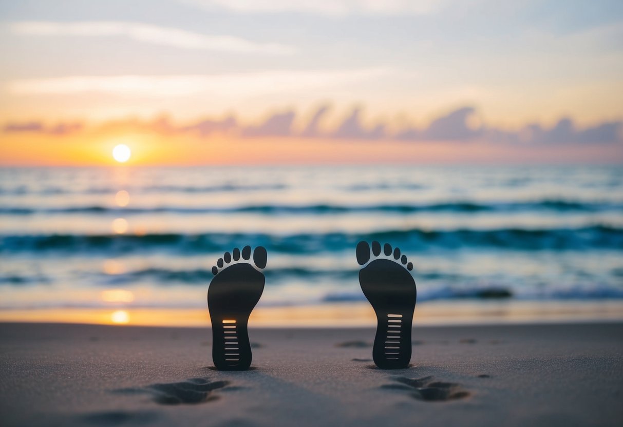 A serene beach at sunset, with two sets of footprints leading towards the ocean, symbolizing the importance of wedding vows in the journey of marriage