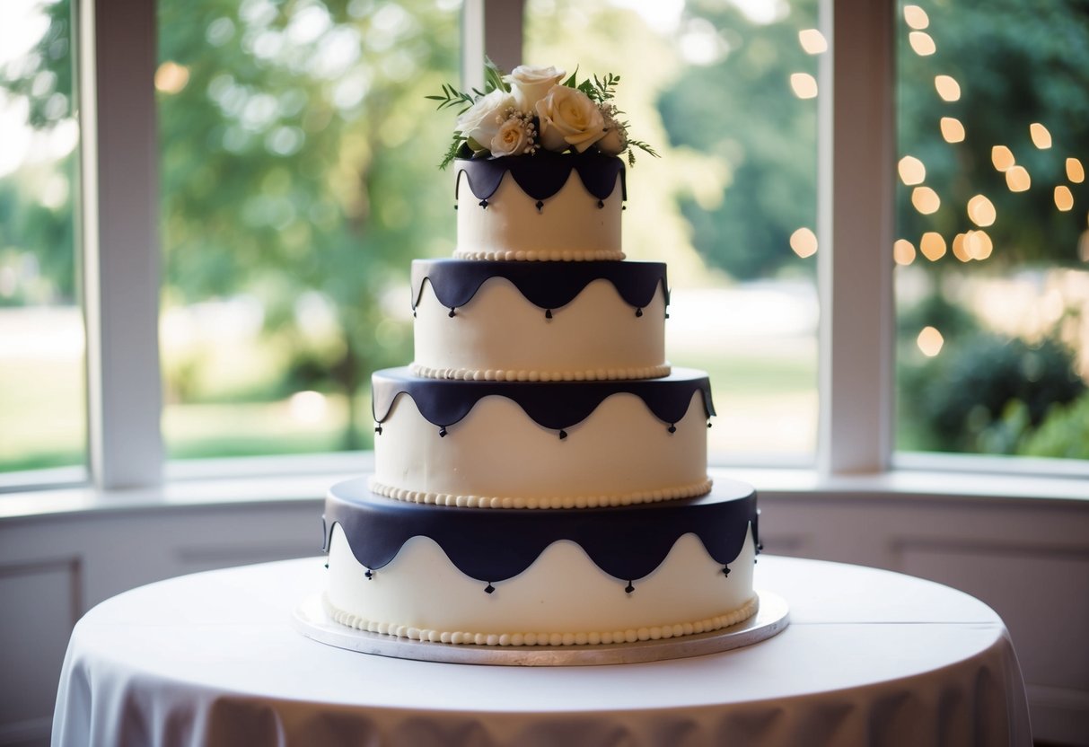 A wedding cake with three tiers, each representing a different level of marriage - commitment, partnership, and unity