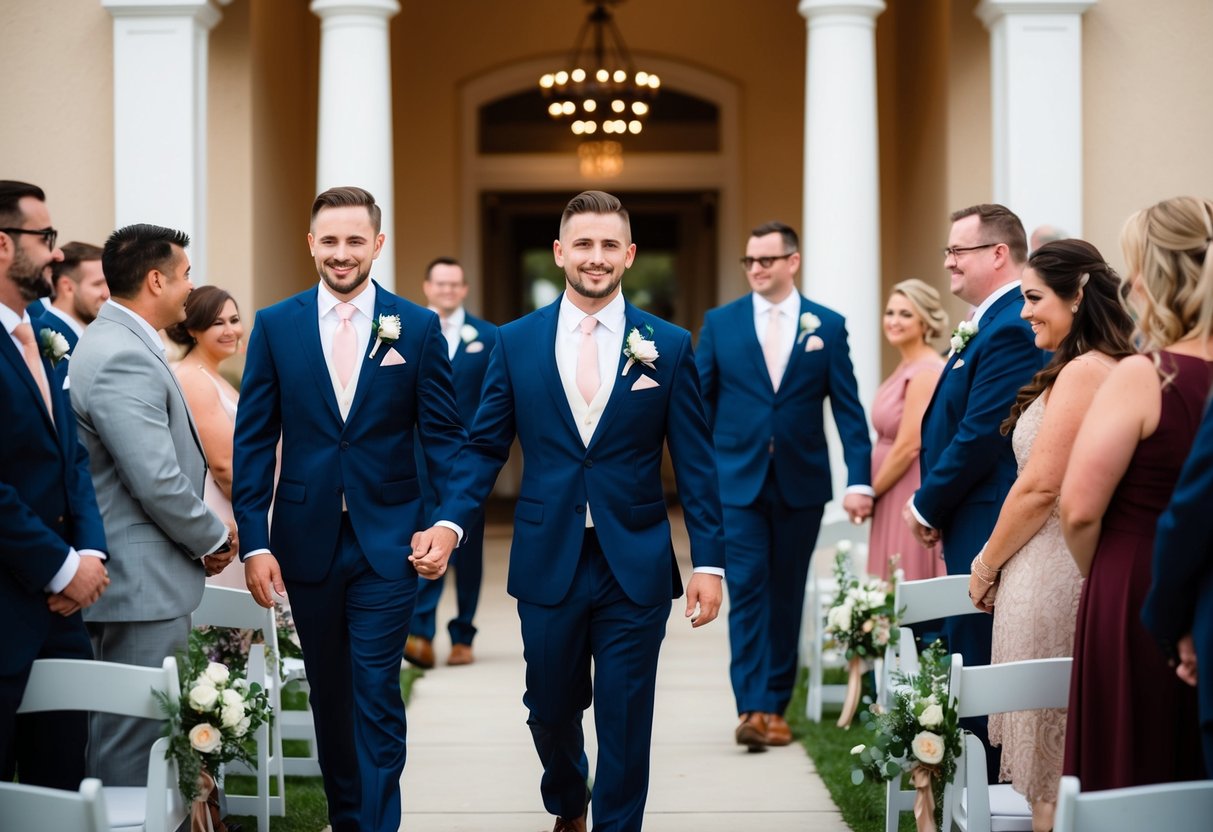 Groomsmen ushering guests at a wedding ceremony