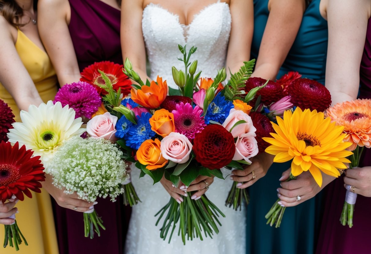 A group of 11 different flowers arranged in a beautiful and colorful bouquet, symbolizing the potential bridesmaids to choose from